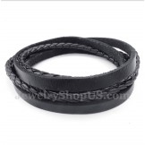 Men's Black Titanium Leather Bracelet
