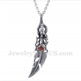 Men's Titanium Red Crystal Feather Pendant with Free Chain