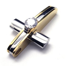 Mens Boys Golden Pure Titanium Cross Necklace Pendant