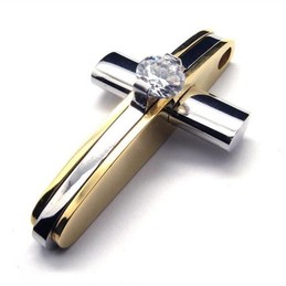 Mens Boys Golden Pure Titanium Cross Necklace Pendant