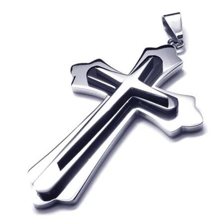 Men Black Silver Pure Titanium Cross Necklace Pendant