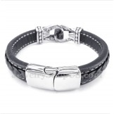 Men's Black Titanium Leather Bracelet
