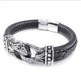 Men's Black Titanium Leather Bracelet