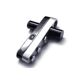 Men Black Silver Pure Titanium Cross Pendant Necklace