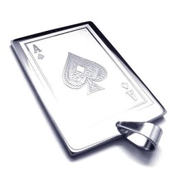Mens Pure Titanium Playing Cards Pendant Necklace 646