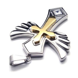 Angle Wing Golden Cross titanium steel necklace Free Chain