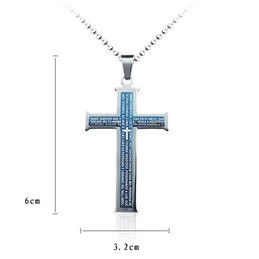 Bible blue and silver Cross titanium Pendant and Necklace