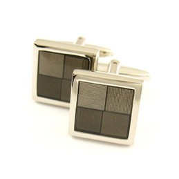 Titanium and Brown Square Funky Cufflinks